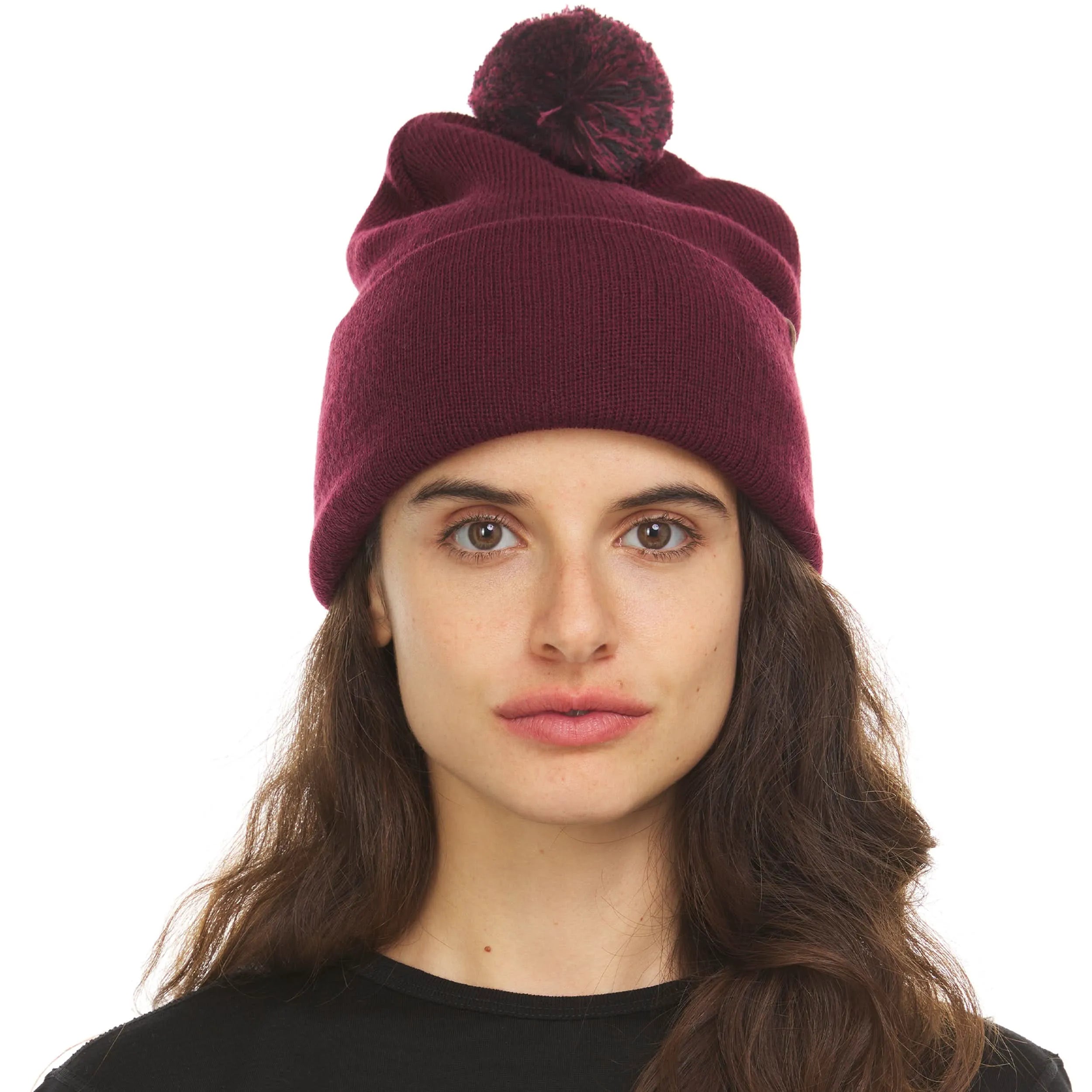 Burgundy with Black and Burgundy Pom
